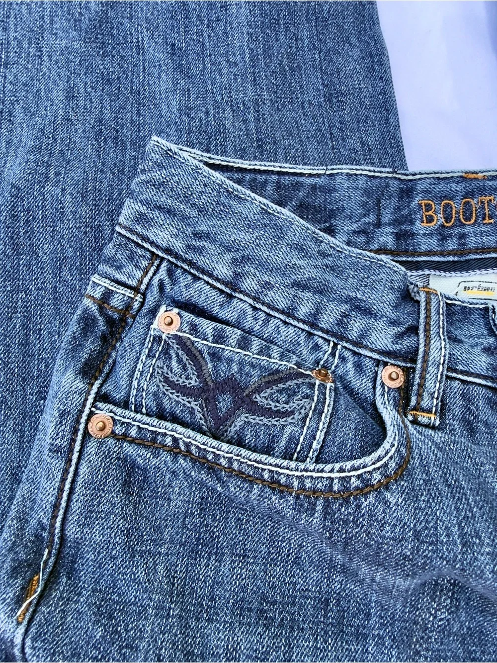 vintage y2k cyber grunge urban pipeline bootcut jeans with embroidered bat desig